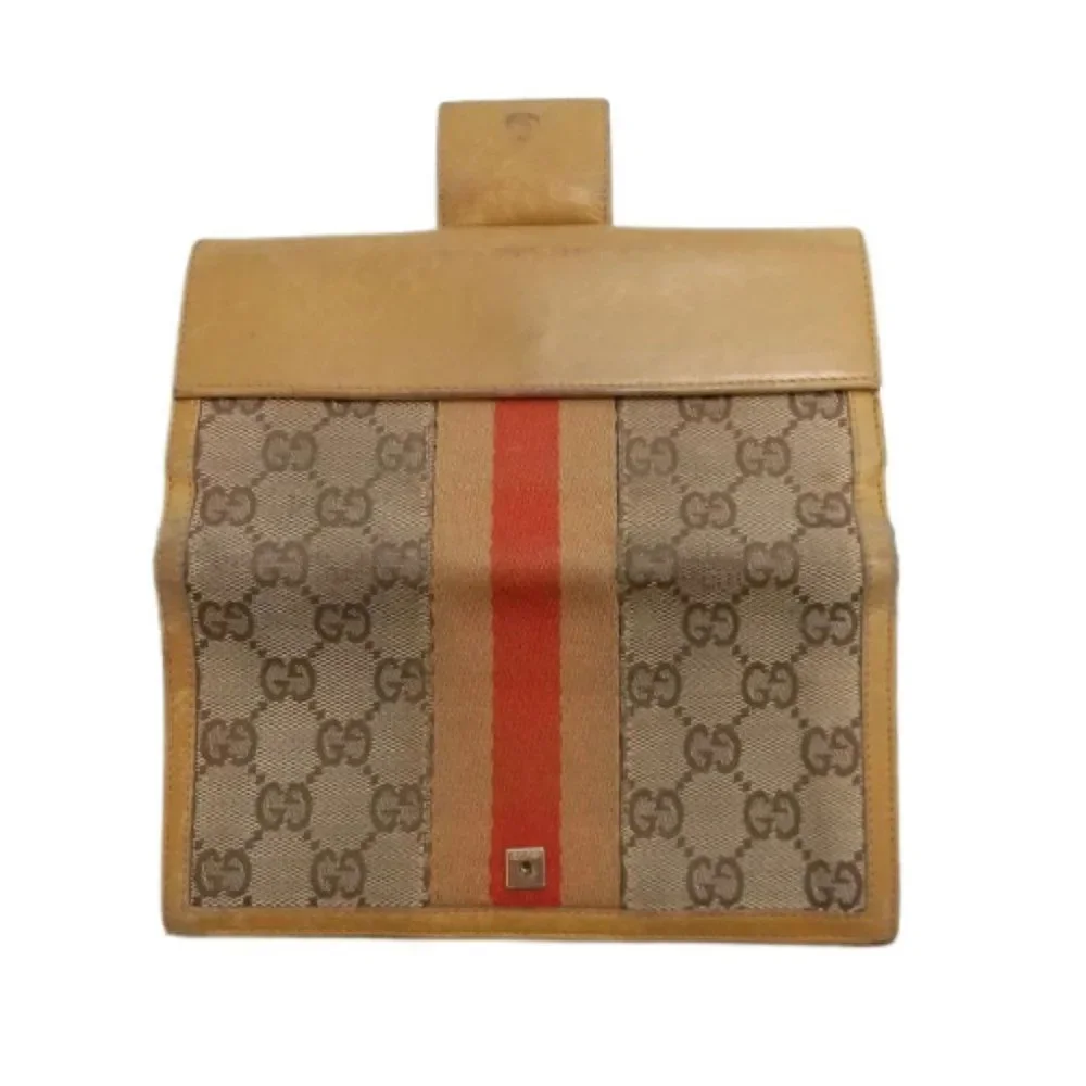 Authentic GUCCI Tan & Brown Canvas & Leather Long Wallet - Picture 3 of 11